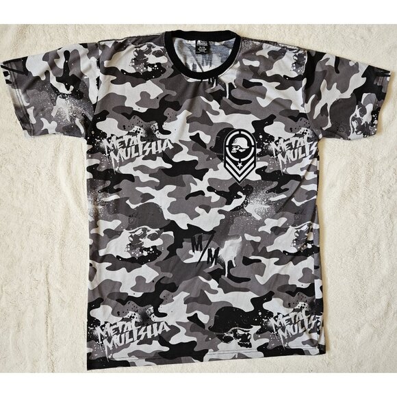 METAL MULISHA Black White Gray Camo Sleeve Graphic T-Shirt - Men's Size XL - Picture 1 of 8